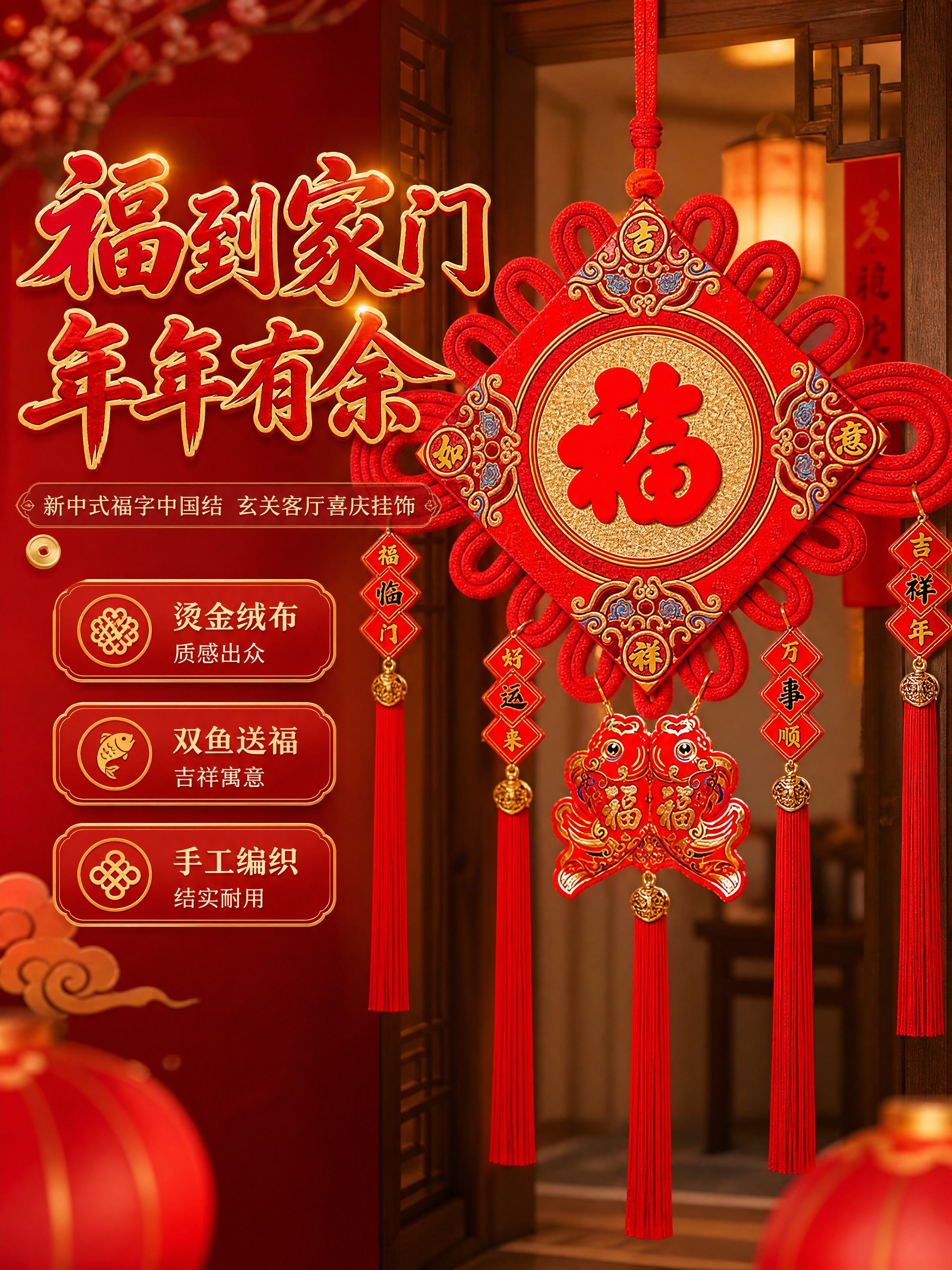 [商品] 使用【图1】福字中国结挂件；保留红色编织结体、中央金… - 图片创意预览