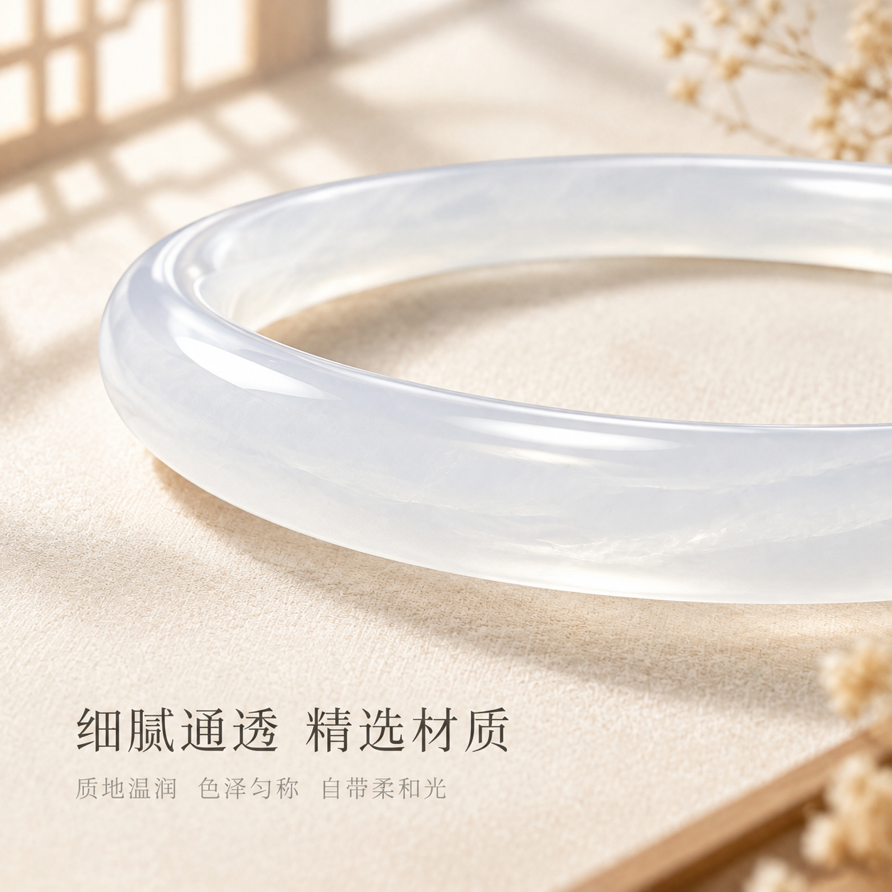 [主图-2] 手镯镯身特写，展示白玉髓叮当镯的温润通透质感，突… - 图片创意预览