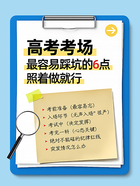 蓝色手帐风高考注意事项科普分享小红书封面