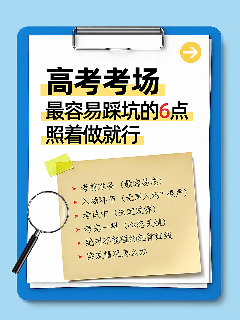 蓝色手帐风高考注意事项科普分享小红书封面