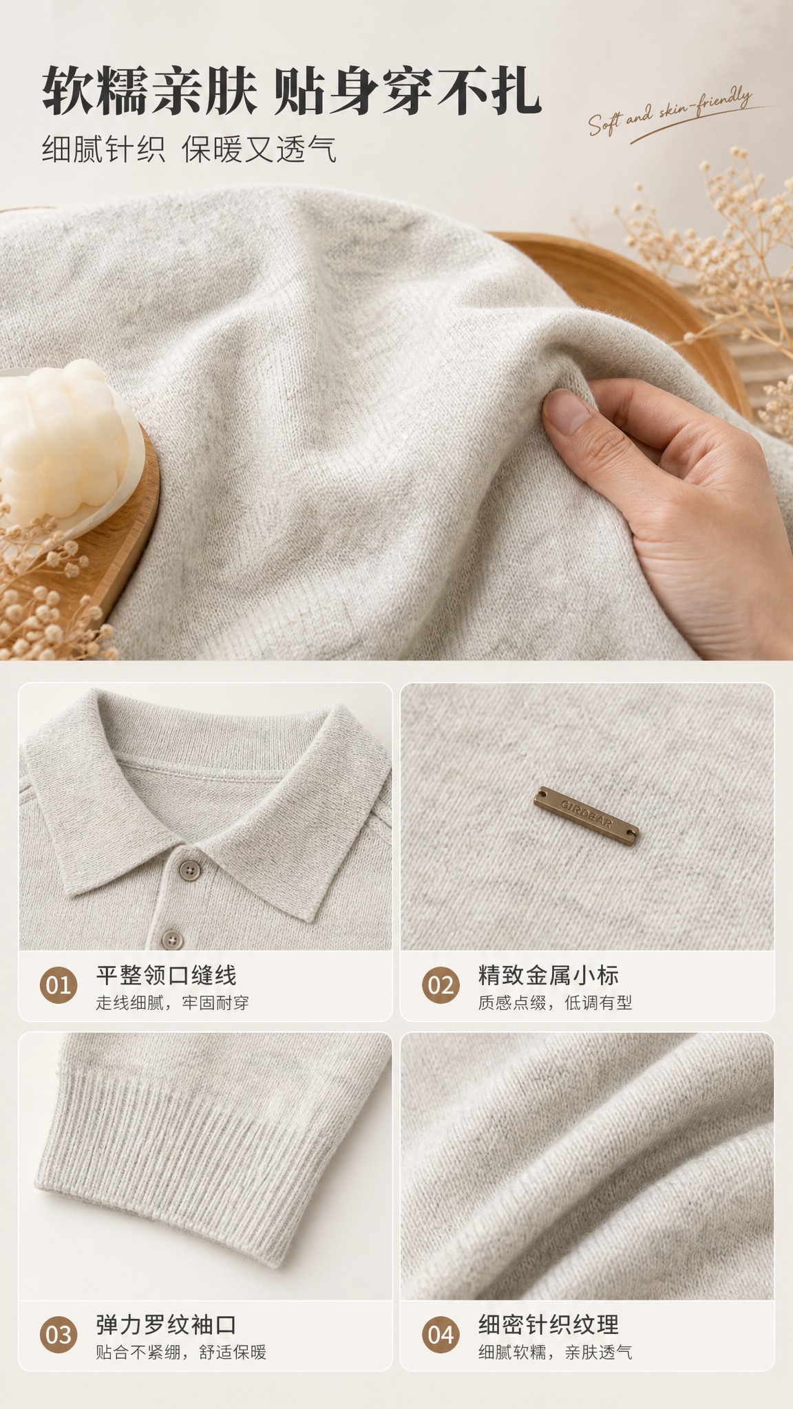 [商品] 使用【图1】米灰色翻领针织Polo衫；商品处理：保留… - 图片创意预览