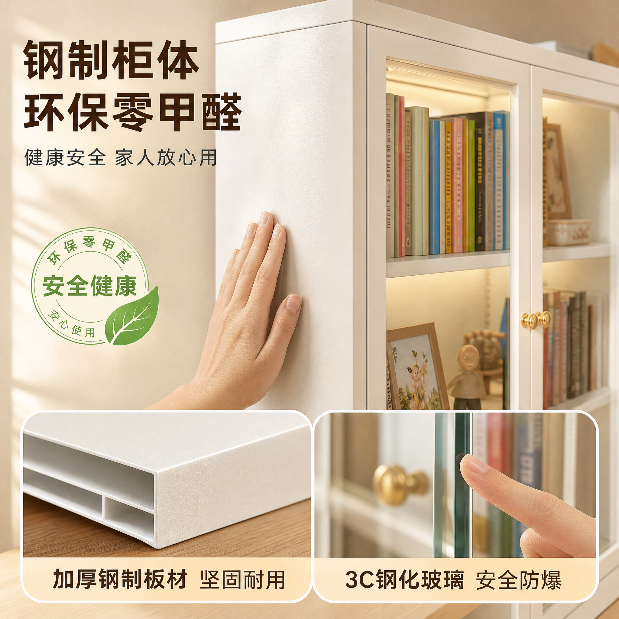 [主图-3] 环保零甲醛与钢制材质细节主图，放大展示钢制柜体材… - 图片创意预览