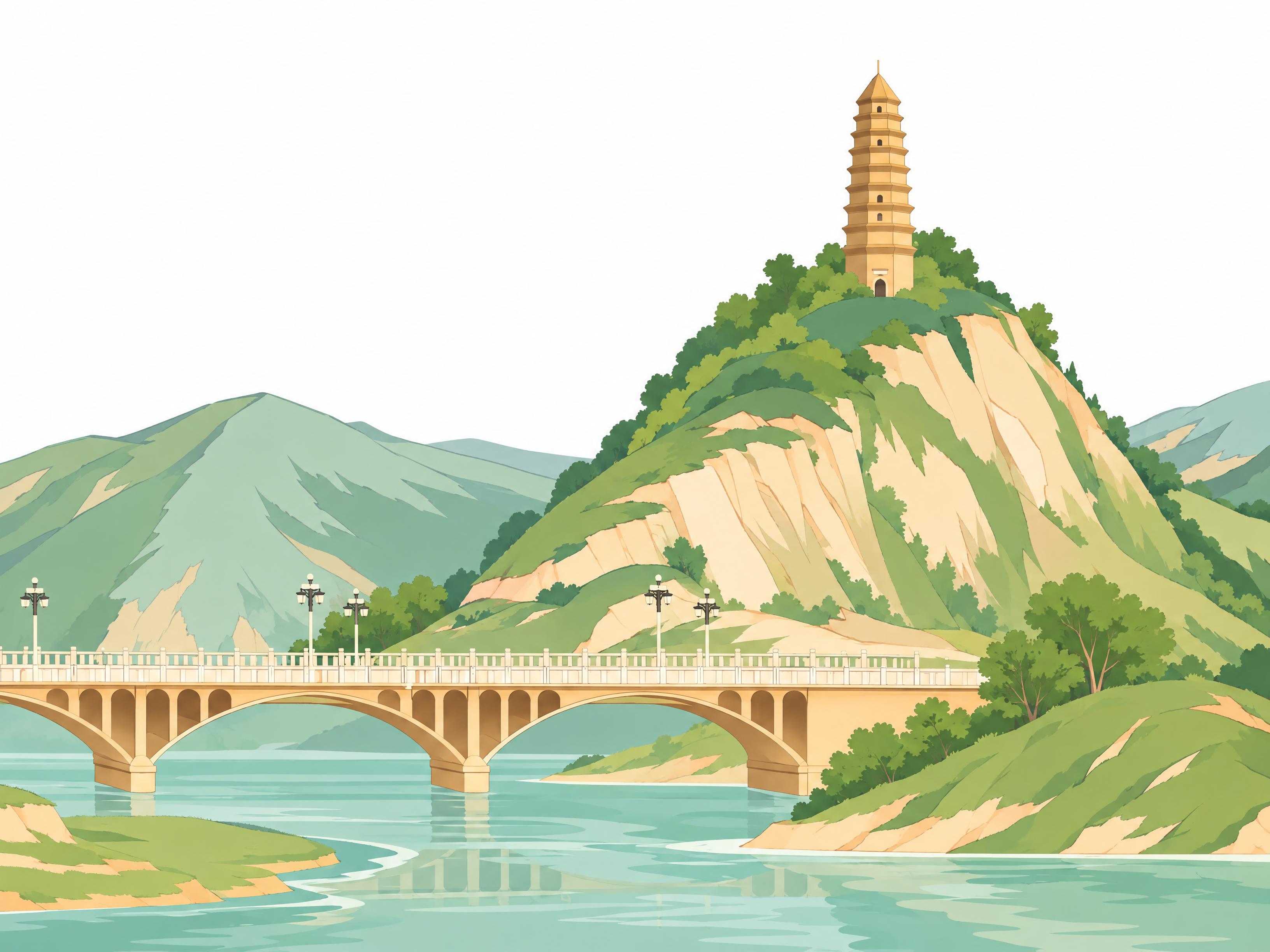 保持原图的国潮扁平插画风格不变，色彩提炼得更简洁干净，去除天空… - 图片创意预览