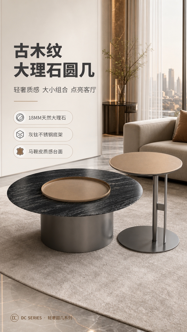 [商品] 使用【图1】古木纹大圆几+小圆几组合；保留大圆几古木… - 图片创意预览