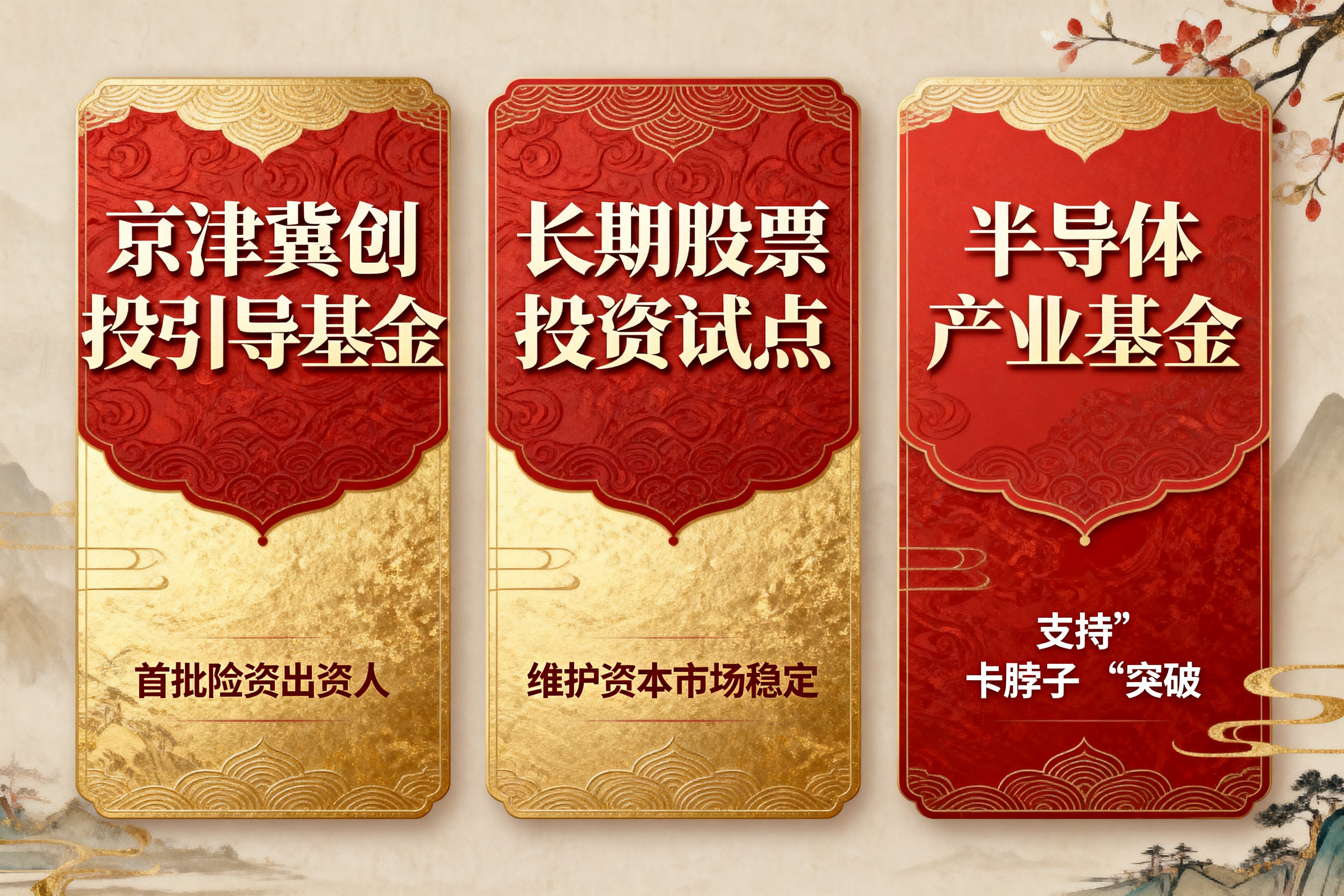 三个并列卡片的金融主题海报，整体采用中国风设计，主色调为红色和… - 图片创意预览