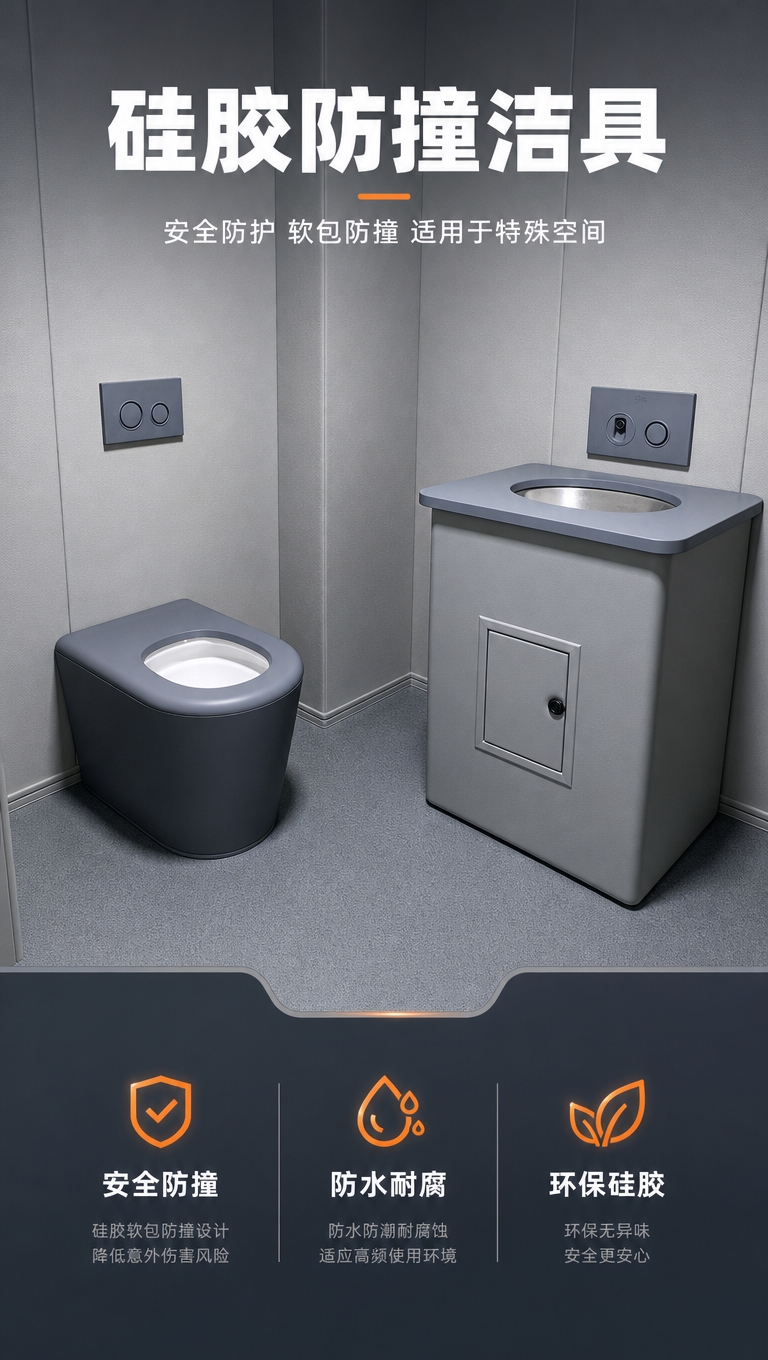 [商品] 使用【图1】【图2】落地式硅胶软包洗手台+蹲便器套装… - 图片创意预览