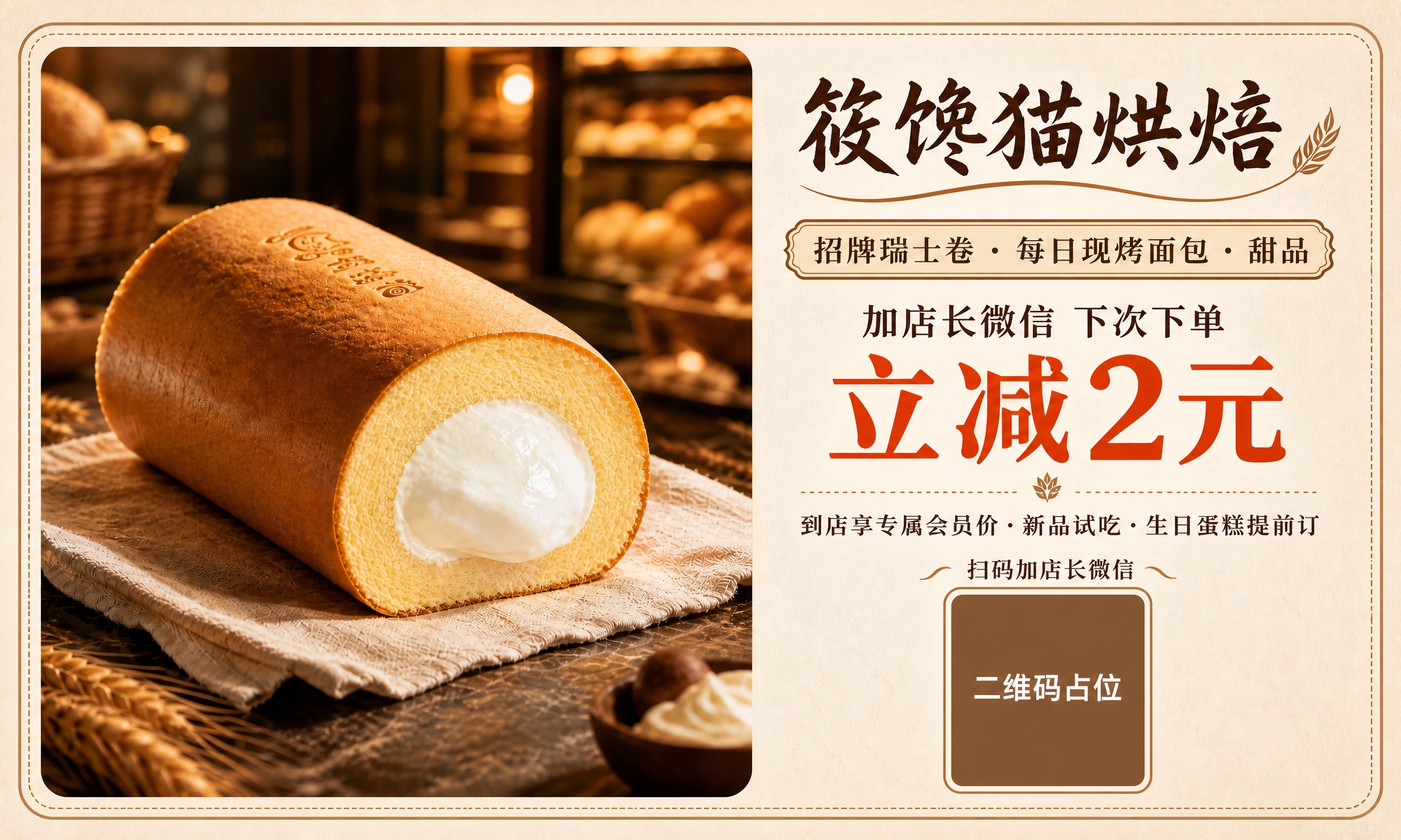 重新优化排版的烘焙店会员卡正面，横版名片尺寸。左侧约55%区域… - 图片创意预览