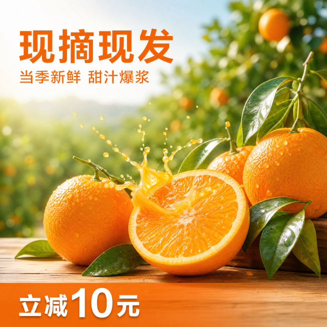 橘子主图，详情图，焦点图，卖点图，果园图，说明图，立减券图预览效果