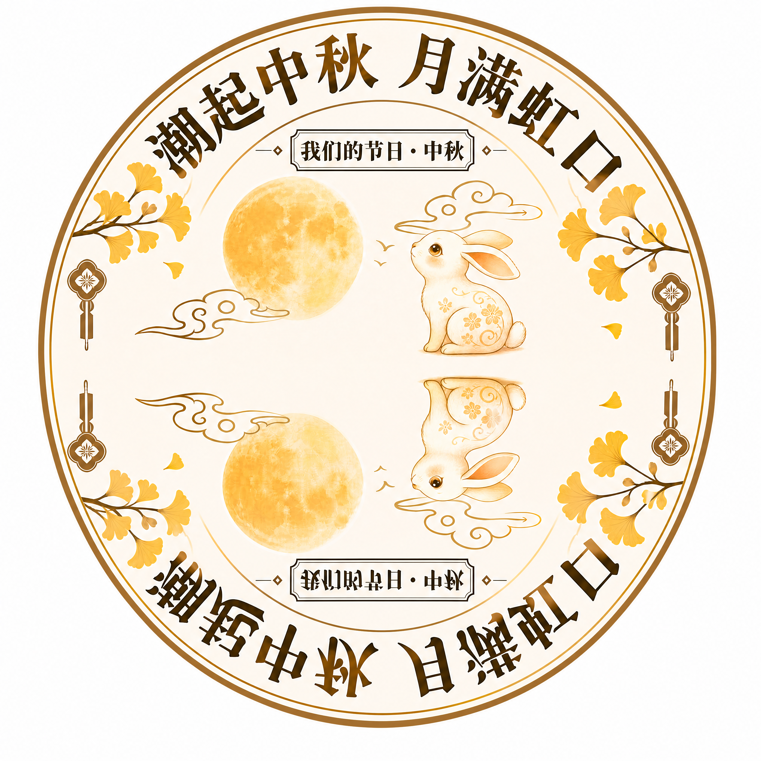 将参考图沿底部水平边向下垂直镜像翻转，生成完整的圆形地贴图案。… - 图片创意预览