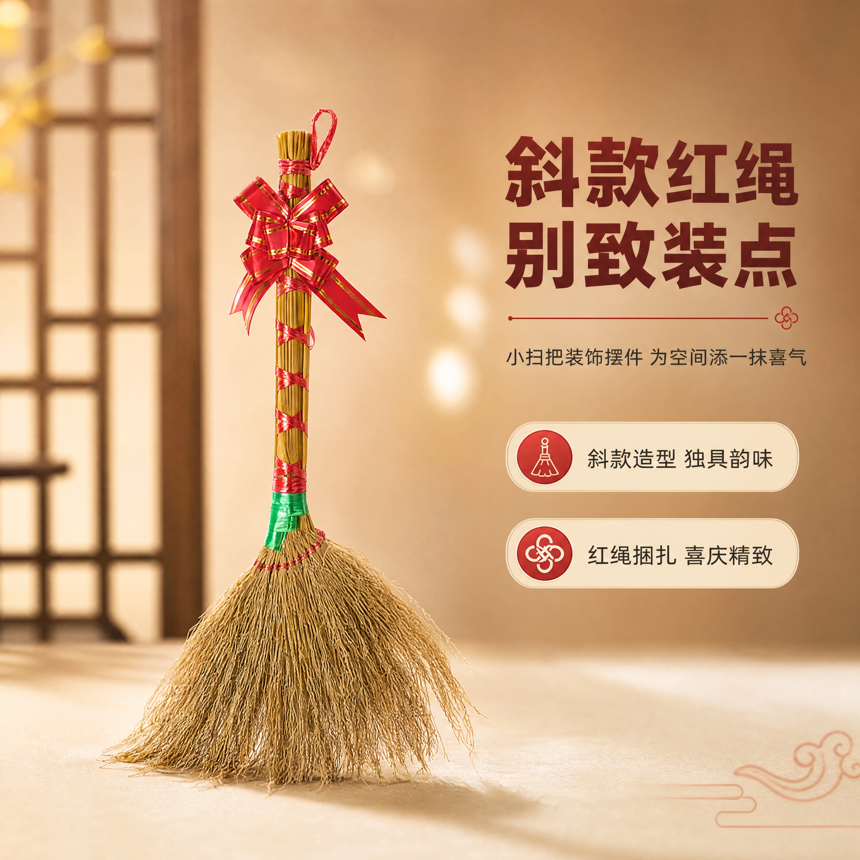 [商品] 使用【图1】小扫把斜款捆红绳装饰摆件；保留斜款造型、… - 图片创意预览