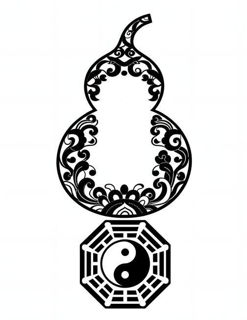 参考图片  白色背景 超高清，8k 黑色线条 一模一样 把金色的福禄去掉 下面 放上八卦图预览效果
