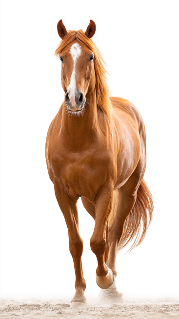 A well-built adult horse, with a clearly defined head, erect ears, bright and lively eyes, a long an预览效果