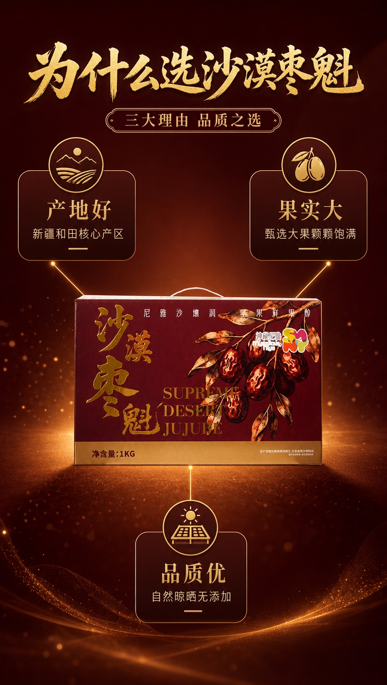 [商品] 使用【图2】沙漠枣魁礼盒正面图为中心主体；保留包装外… - 图片创意预览