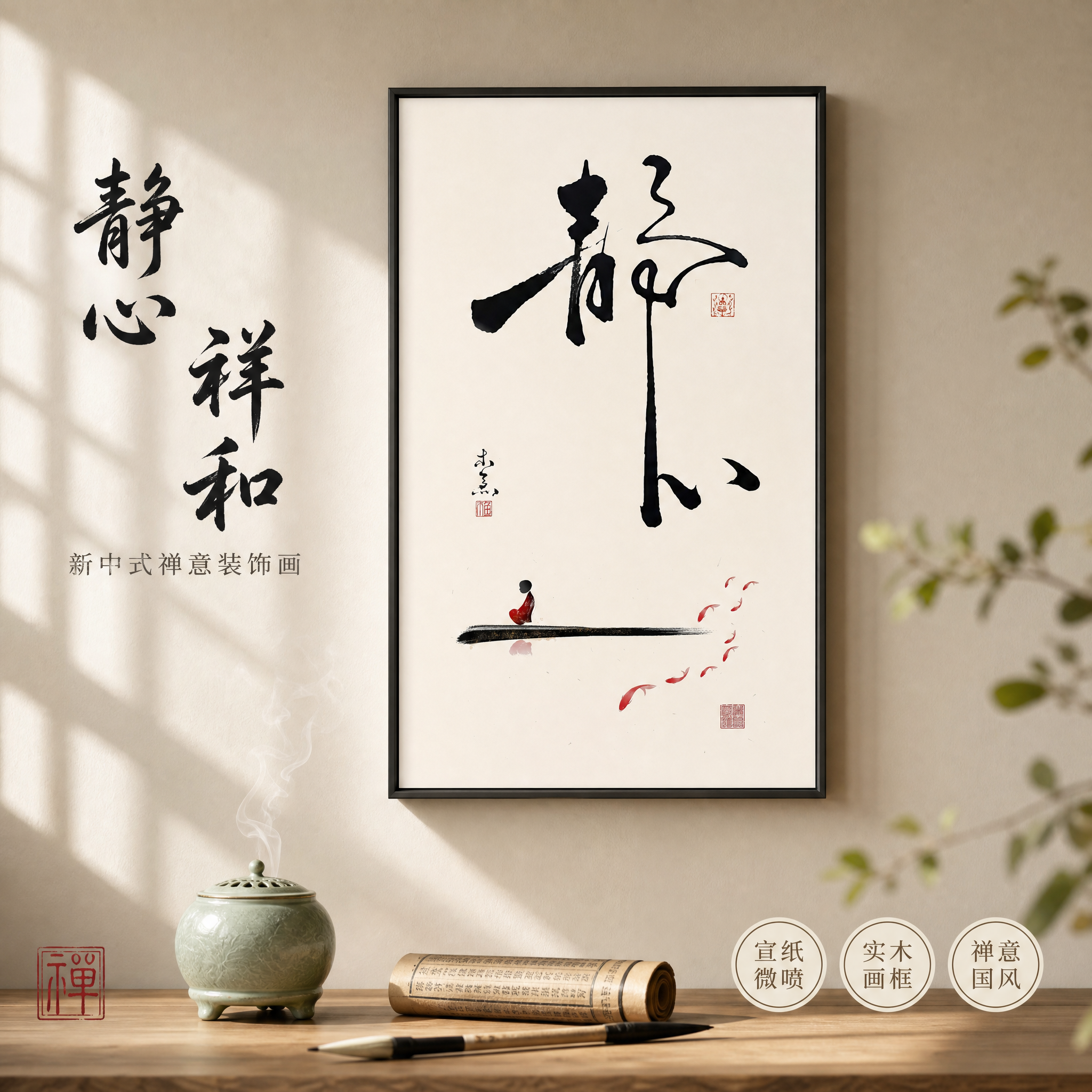 [单张主图] 静心禅意书法装饰画，高级氛围感路线，淘宝/天猫1… - 图片创意预览