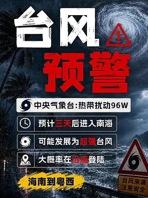 台风预警通知宣传小红书配图封面