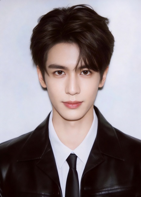 保留第一张图中人物发型､脸型､年龄特征生成标准样式纯正面证件照;人物主体严格居中,头部大小与位置严格对齐第二张图,双肩水平平衡,面部中轴线对齐画面中心,正视前方;标准证件照构图,人物绝对居中;头顶上方预览效果