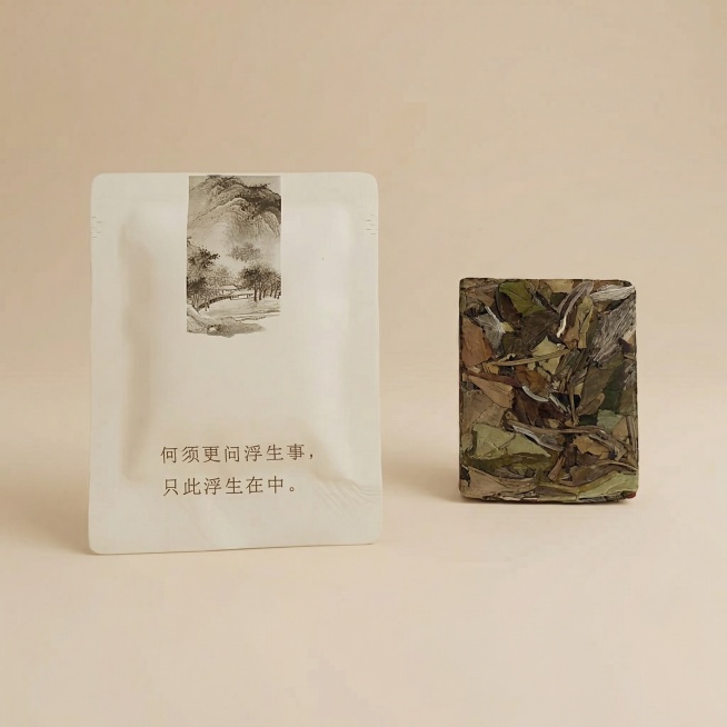 将白底替换为简约舒适的浅米色哑光背景，光线柔和均匀，很好地突出了茶叶产品主体。预览效果