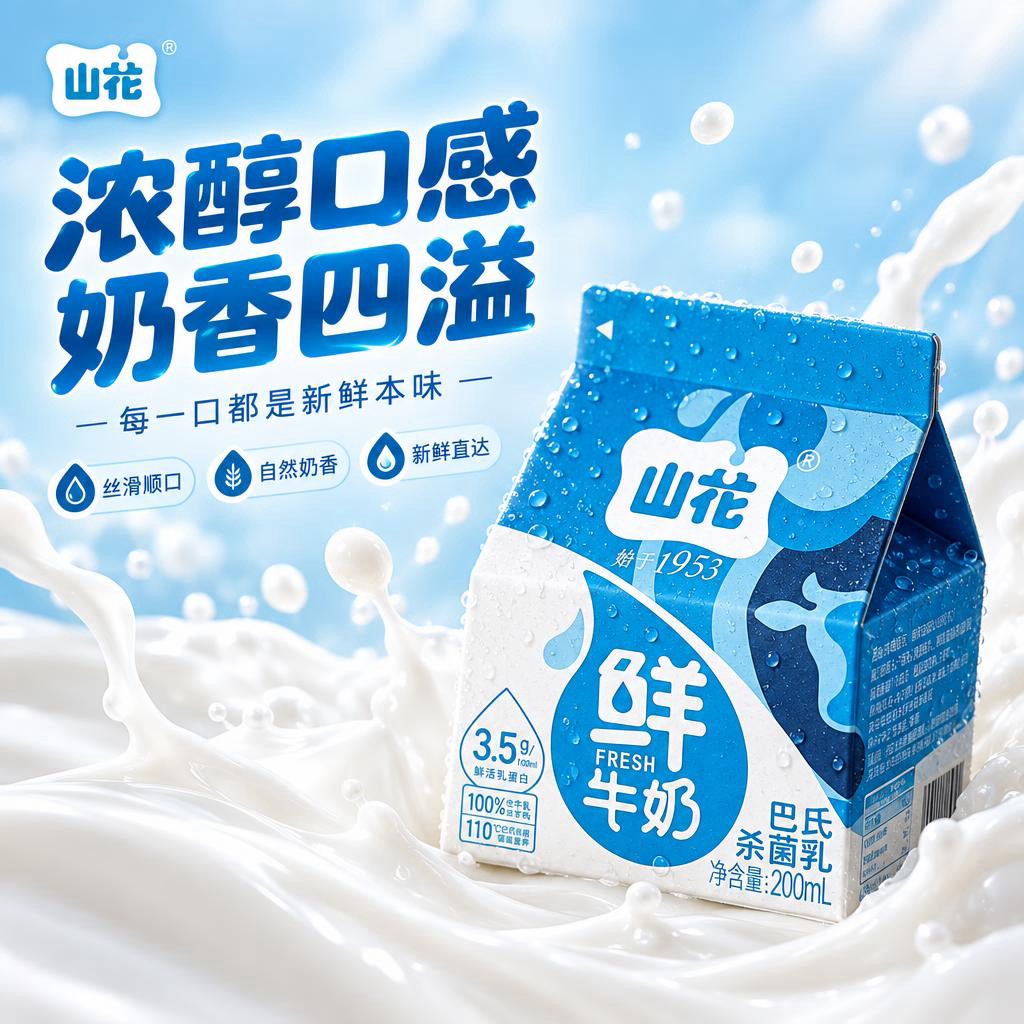 [商品] 使用【图2】山花巴氏鲜牛奶200ml屋顶盒包装；保留… - 图片创意预览