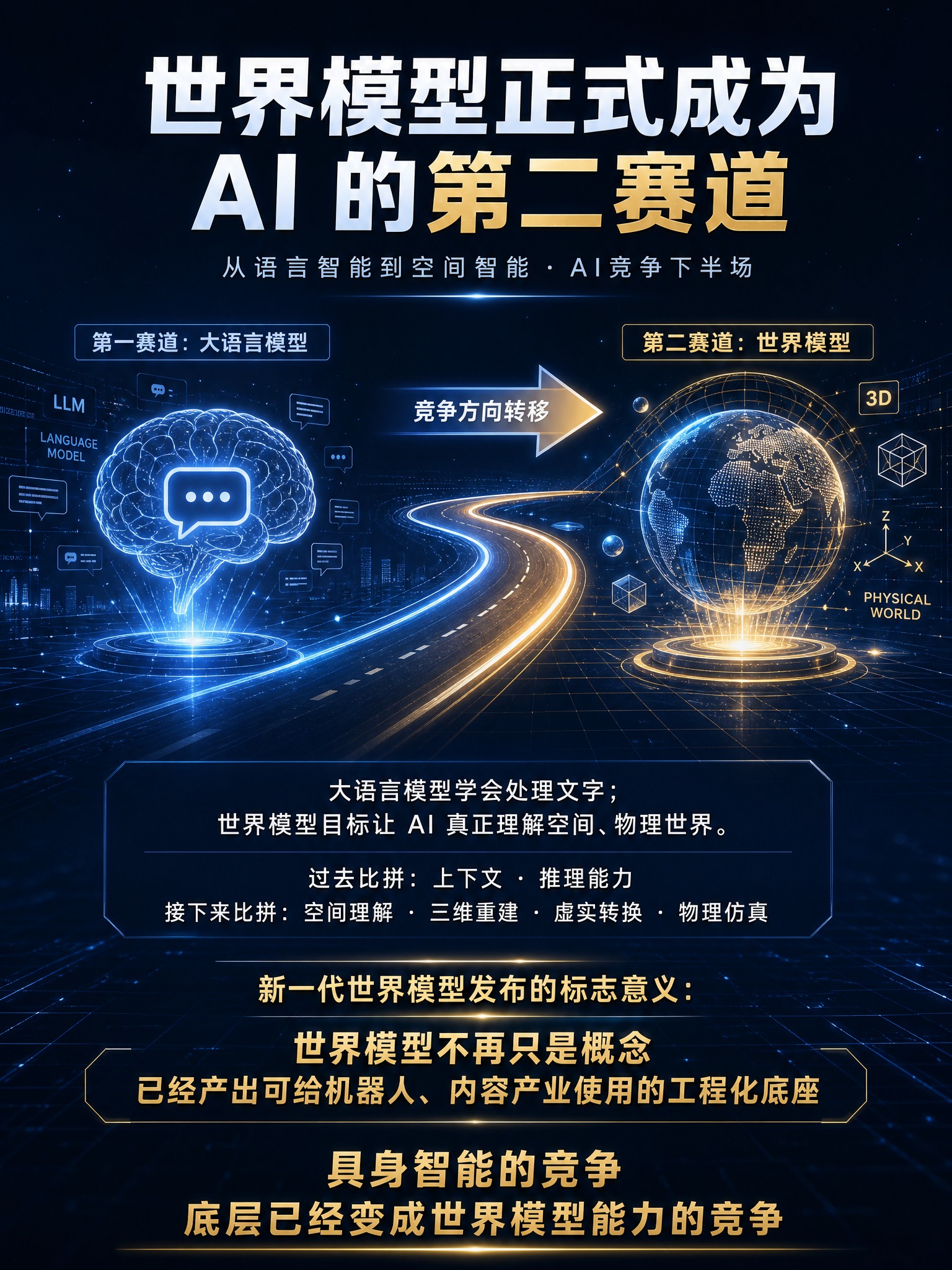 科技深邃深蓝色背景的AI第二赛道宣言海报，竖版3:4比例，2K… - 图片创意预览