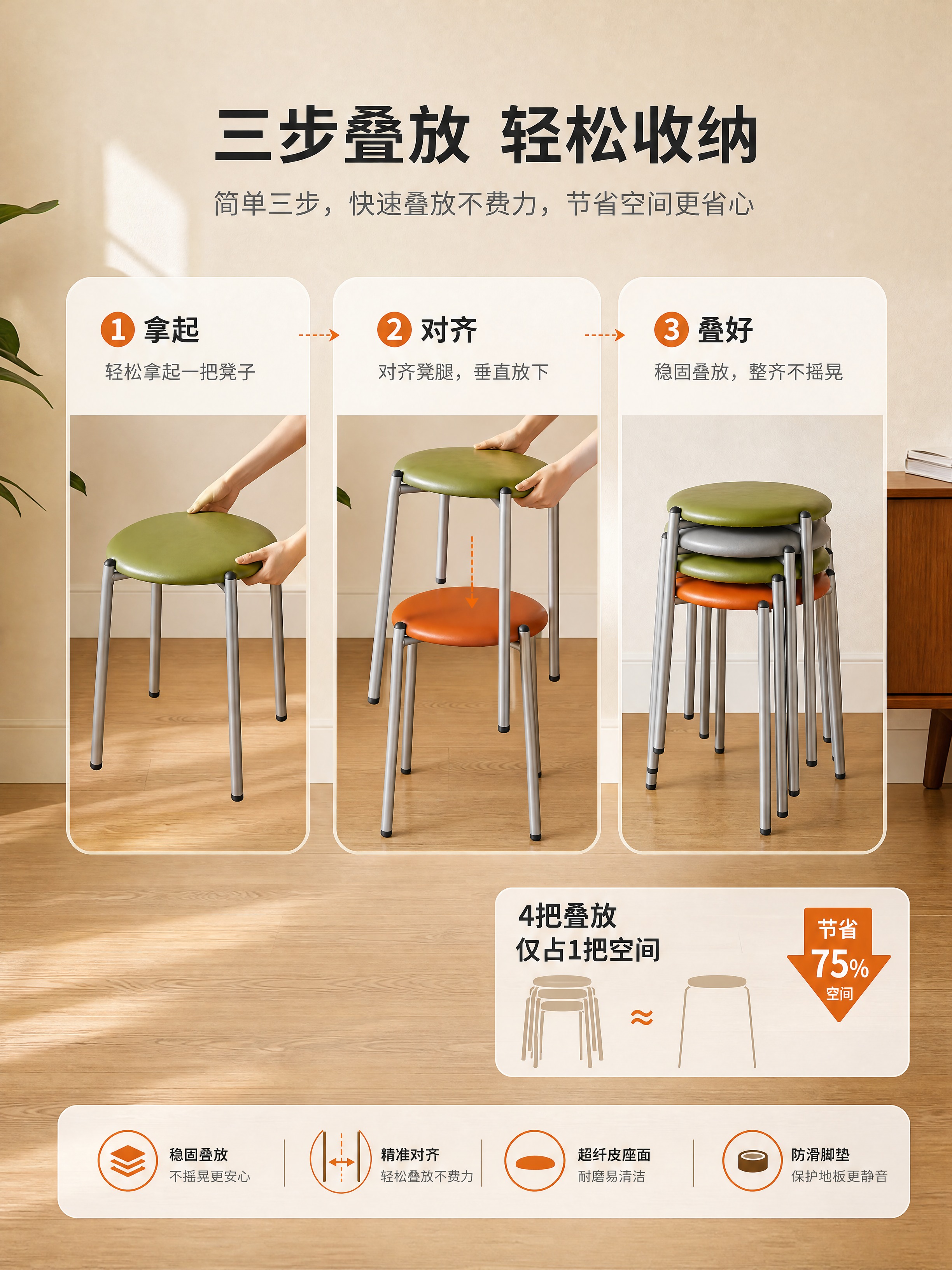 [商品] 使用【图7】叠放状态的圆凳；保留叠放结构、不锈钢凳腿… - 图片创意预览