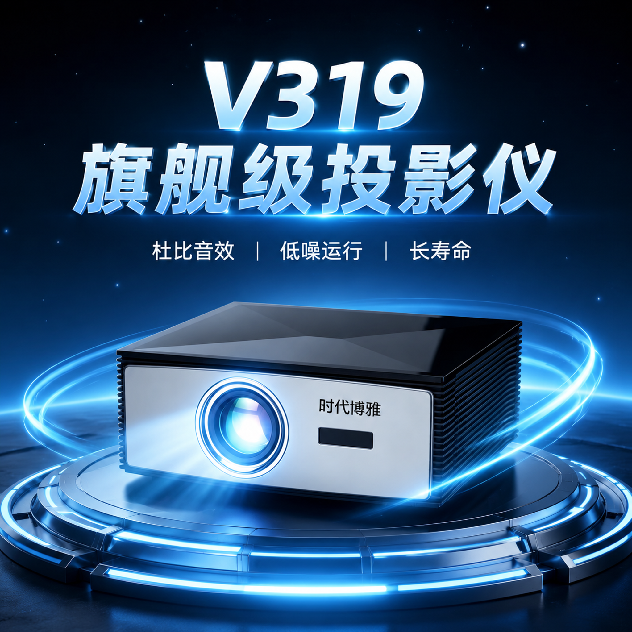淘宝天猫电商主图，1:1正方形，极简科技风。时代博雅V319投… - 图片创意预览