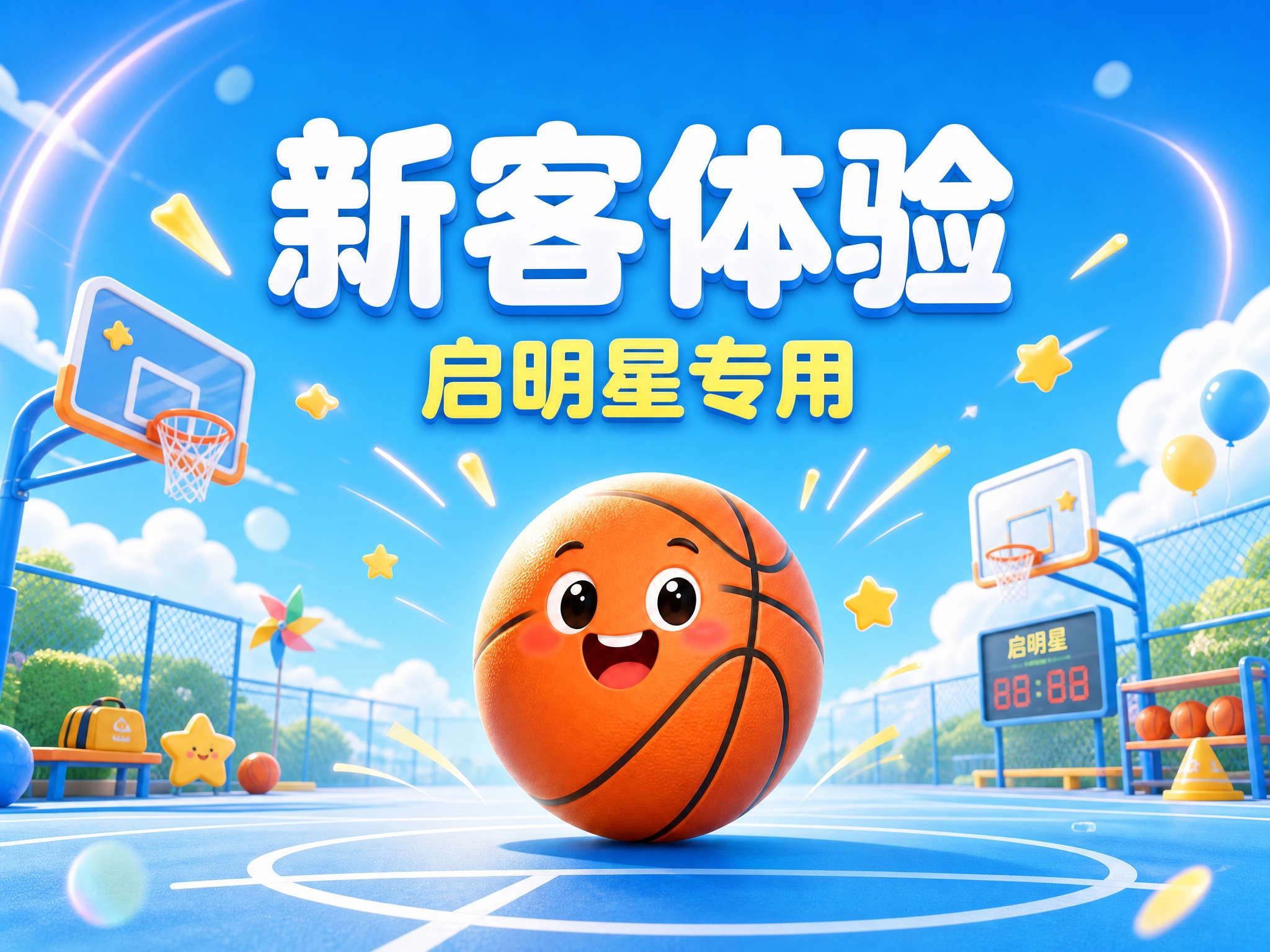 将这张天蓝色新客体验启明星主图调整为横版4:3比例，保持原图天… - 图片创意预览