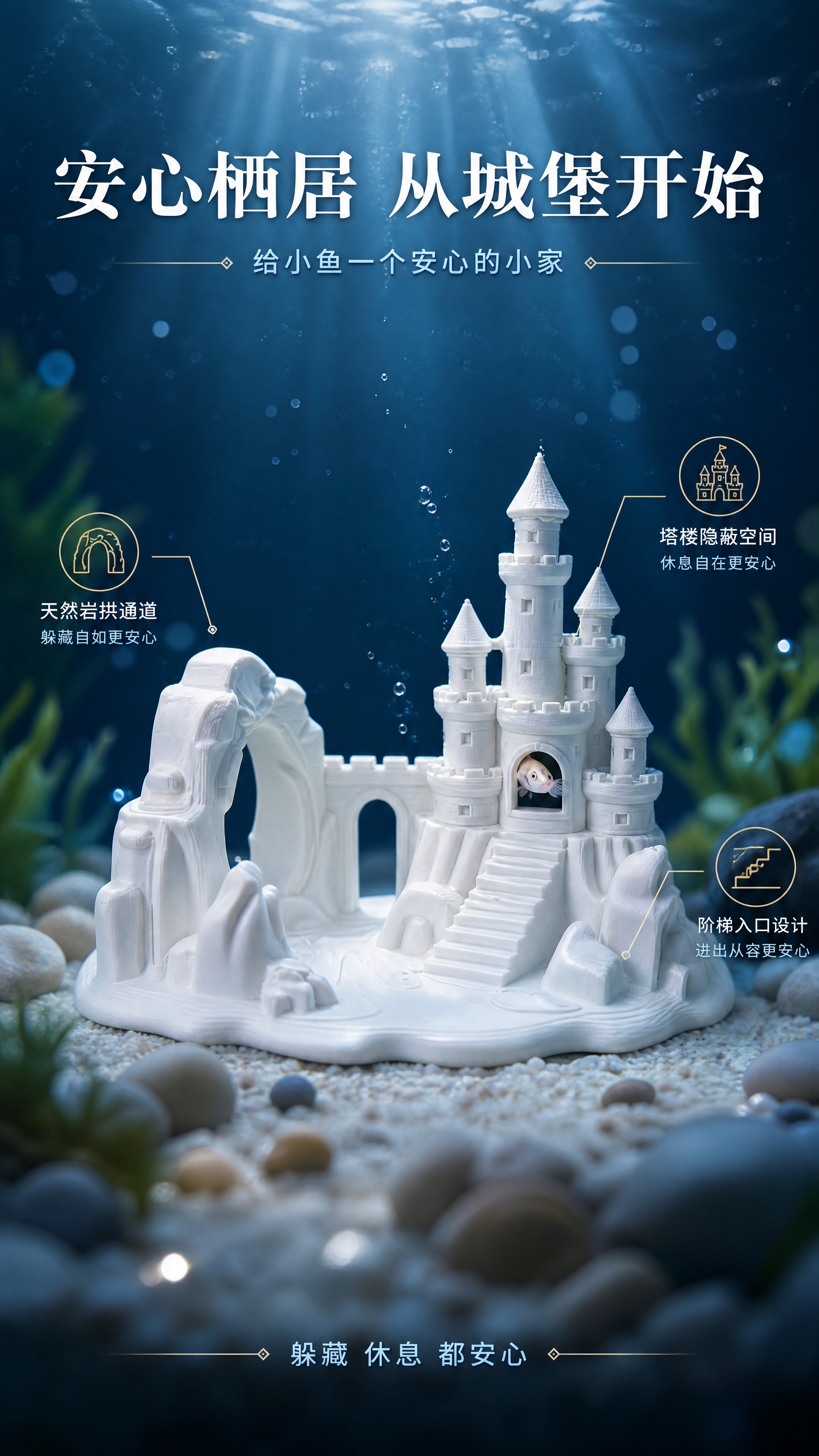 [商品] 使用【图1】白色城堡鱼缸躲避屋进行图生图；保留四座高… - 图片创意预览