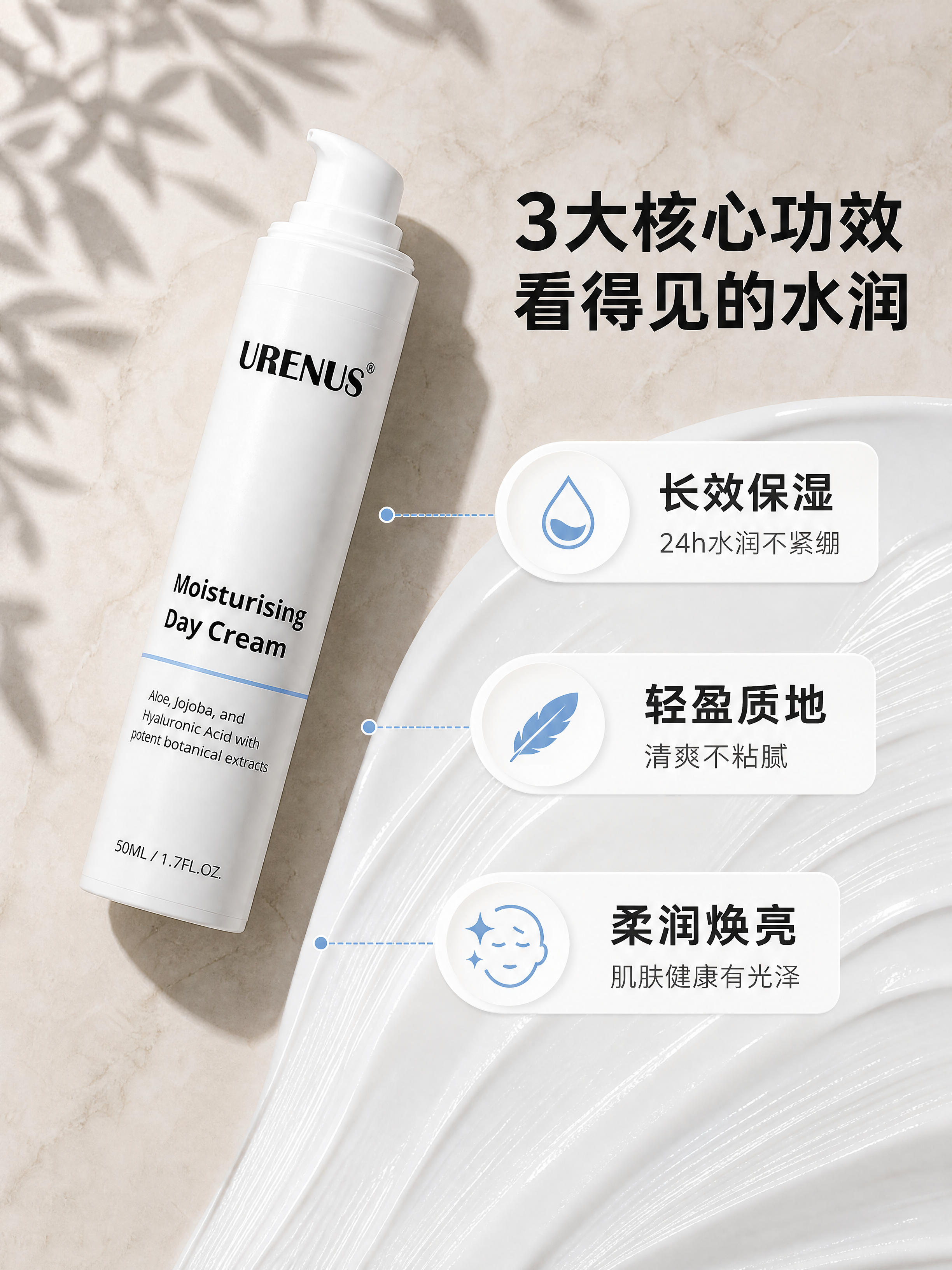 [商品] 使用【图7】URENUS保湿日霜白色按压瓶+膏体涂抹… - 图片创意预览