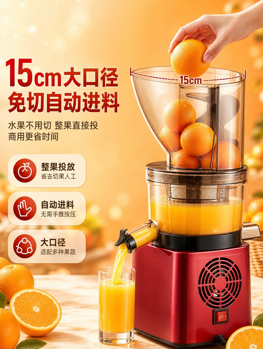 [商品] 使用【图1】商用原汁榨汁机，酒红色机身、茶色透明大口… - 图片创意预览