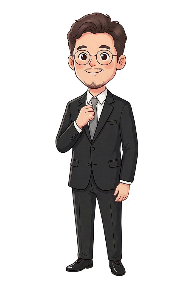 人像的脸型改成小V脸，衣服换成黑色西装外套，白色衬衣打底，灰色领带，裤子换成黑色西裤，黑色皮鞋