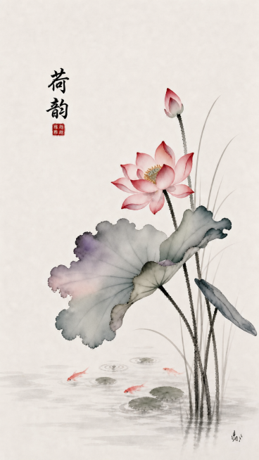 去掉画面中荷叶和花朵上细小的网格格子纹理，让画面整体更平滑统一，保持中国风国画荷花原图的构图和意境不变预览效果