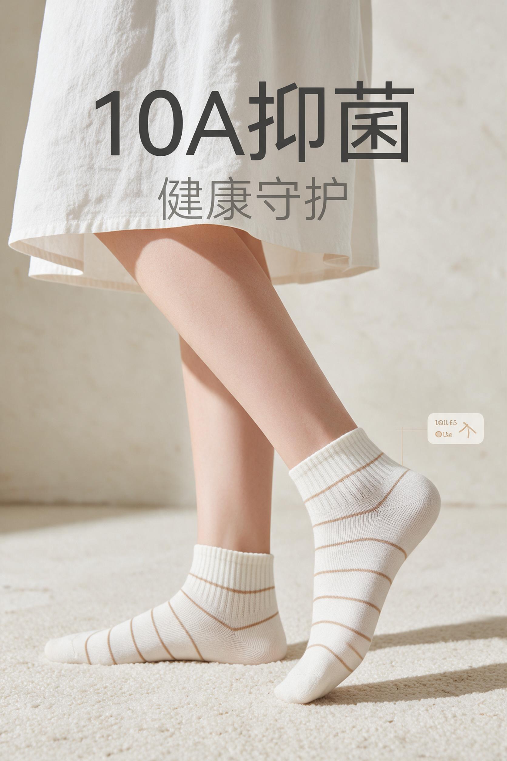 [商品] 使用【图1】米白浅棕条纹短袜；商品处理：100%继承… - 图片创意预览
