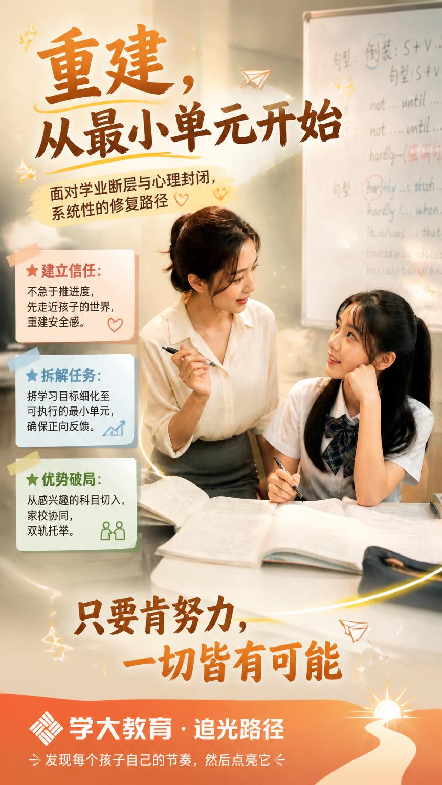 在这张老师辅导学生学习的图片基础上，添加海报文字内容：大标题“… - 图片创意预览