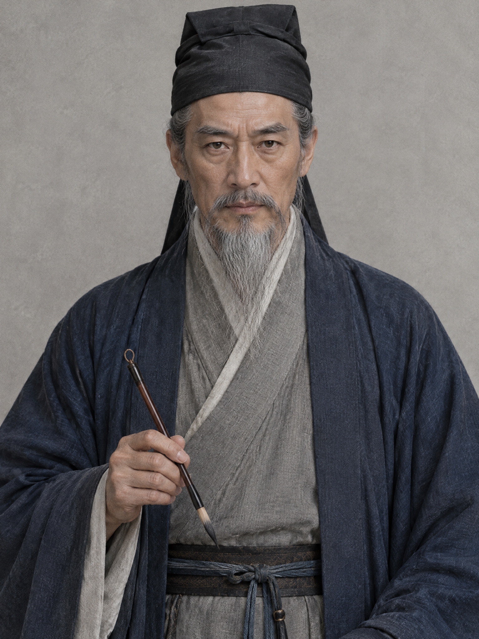 中国古代中年史官，约60岁，清癯儒雅，花白长须，目光如炬不怒自… - 图片创意预览