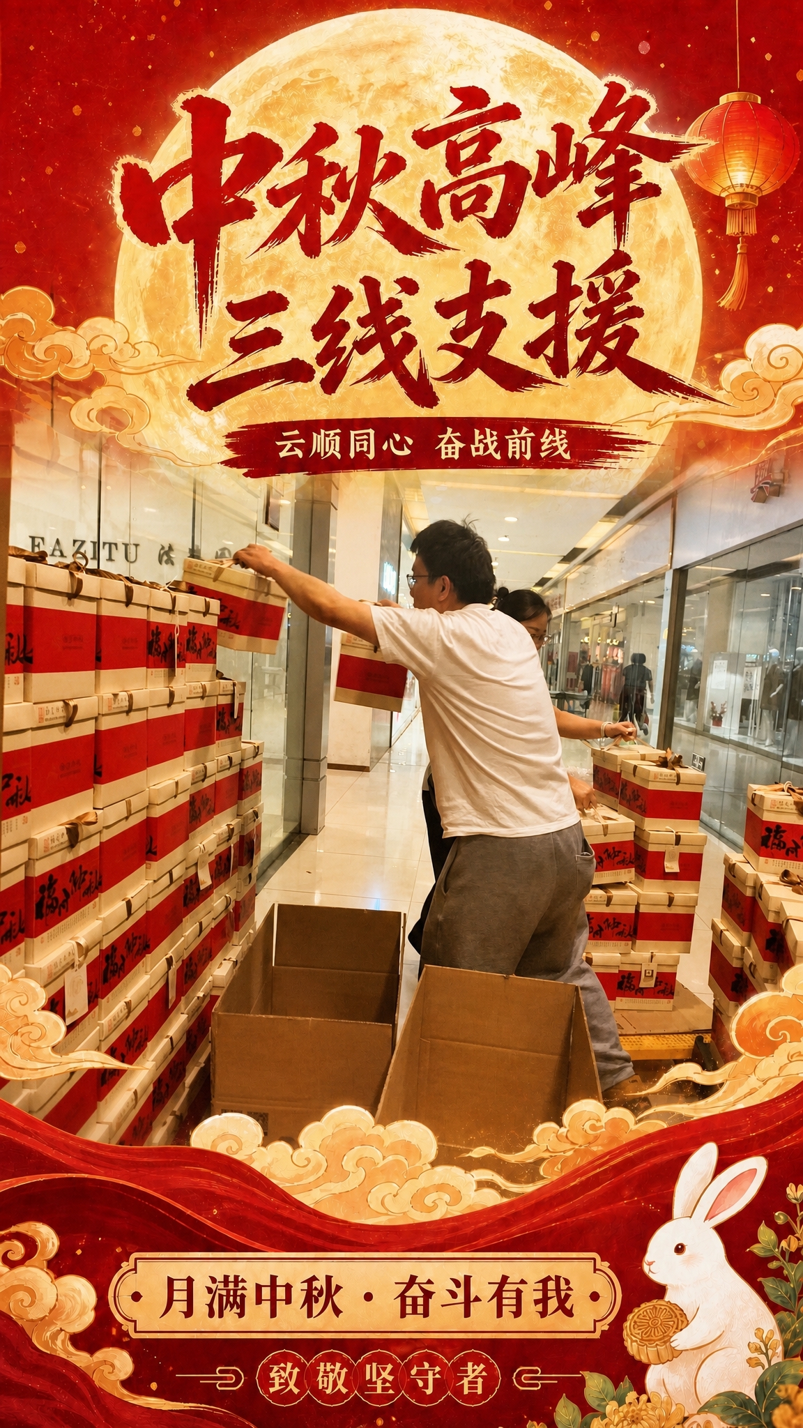 将海报中间的主图区域替换为第二张图片的内容，保持海报的红色中秋… - 图片创意预览