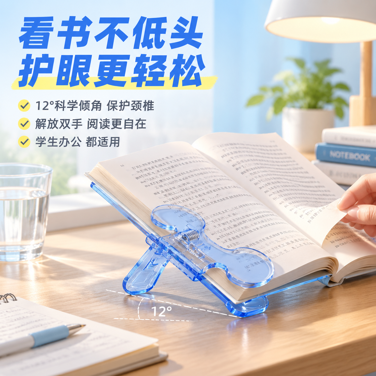 [主图-4] 使用场景与护眼理念，展示书夹在真实阅读场景中的使… - 图片创意预览