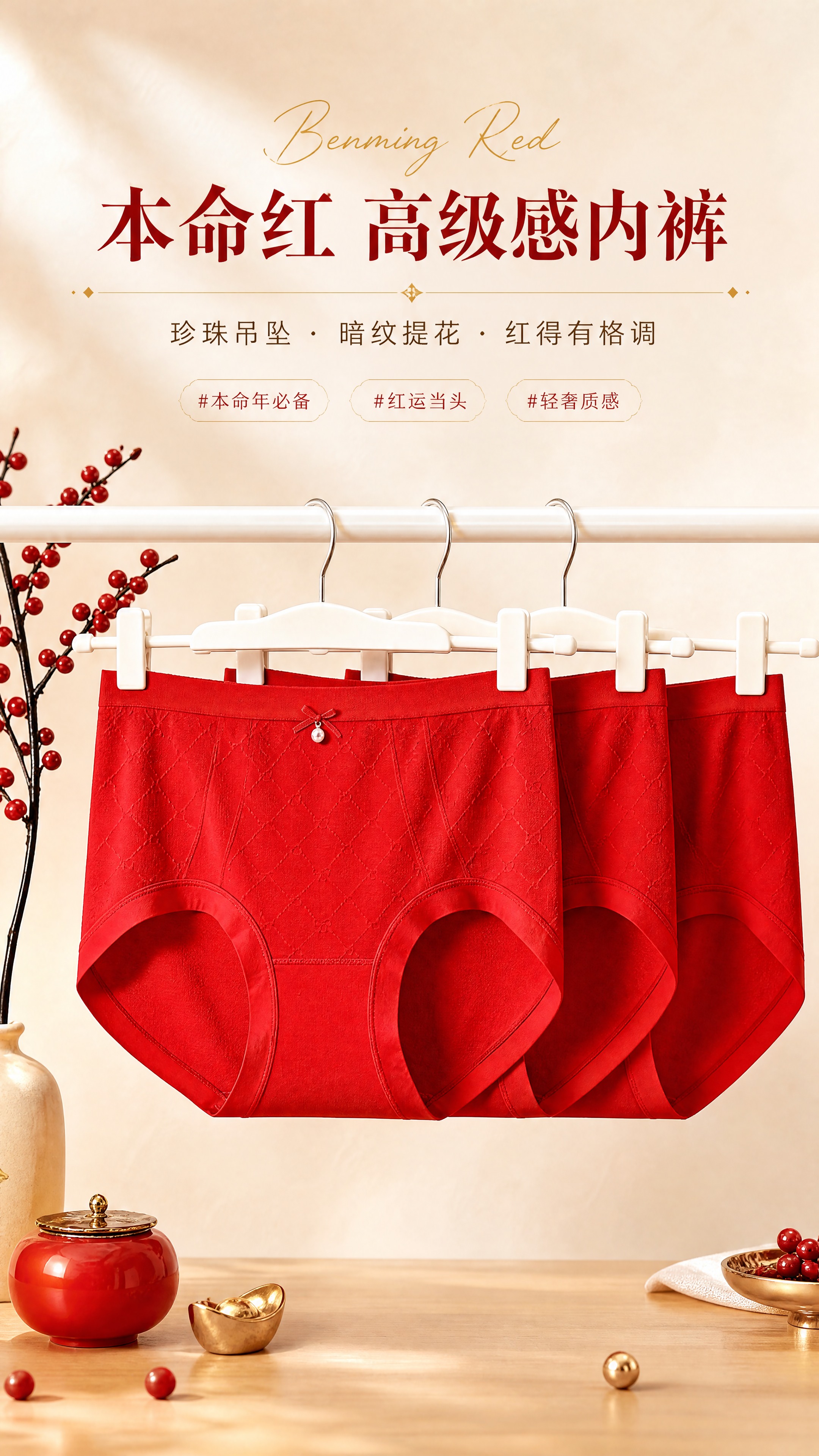 [商品] 使用【图1】本命红高腰内裤，大红色；商品处理：保留高… - 图片创意预览