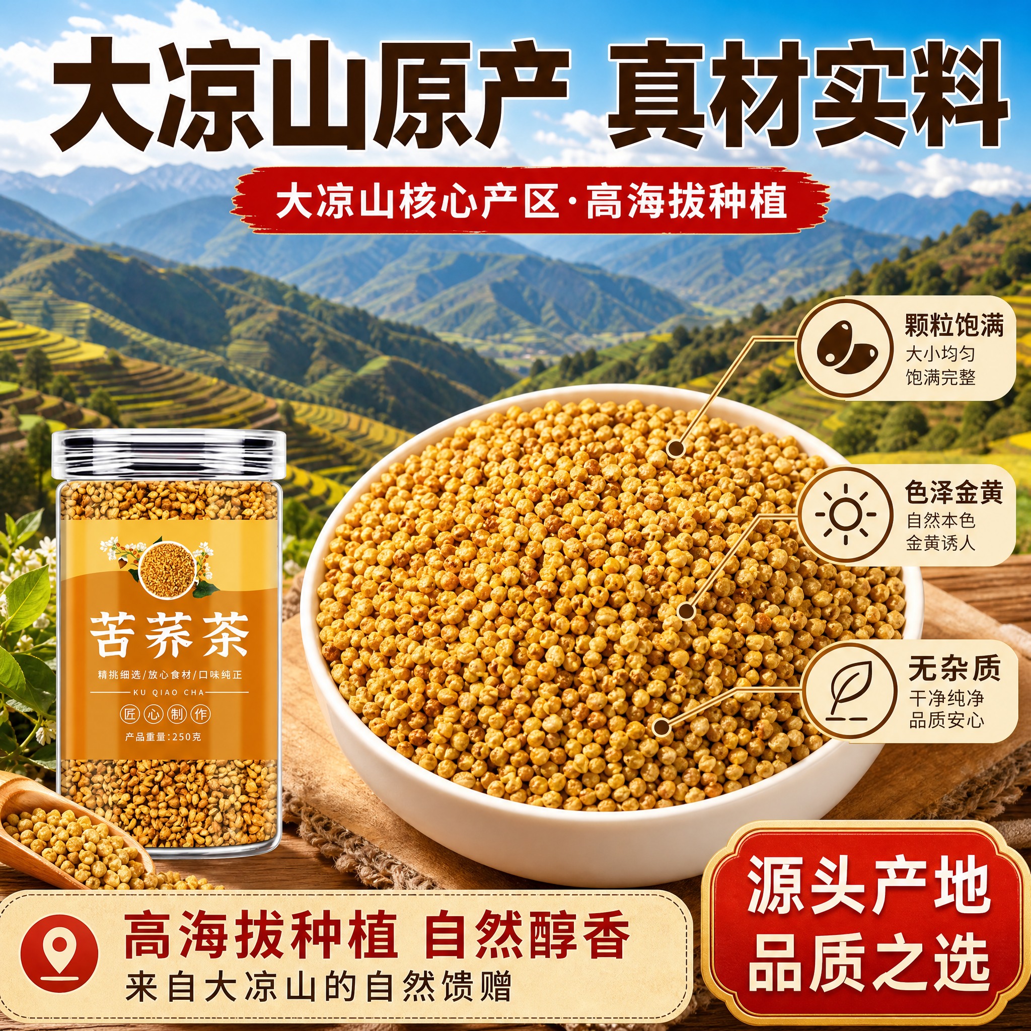 [主图-2] 产地溯源与品质信任 大凉山原产黄苦荞 突出核心产… - 图片创意预览