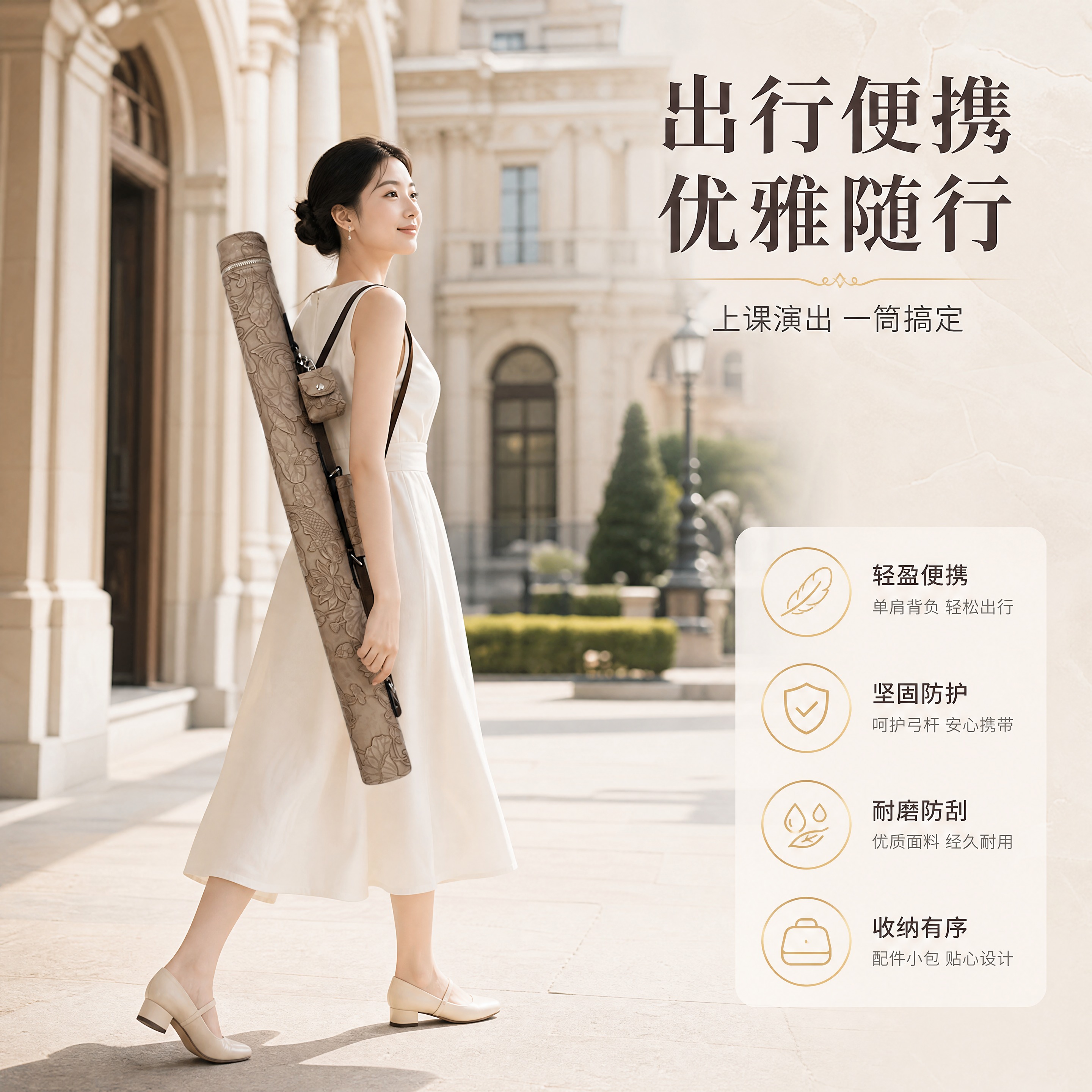 [商品] 使用【图2】奶茶杏色浮雕小提琴弓筒弓盒；保留产品完整… - 图片创意预览