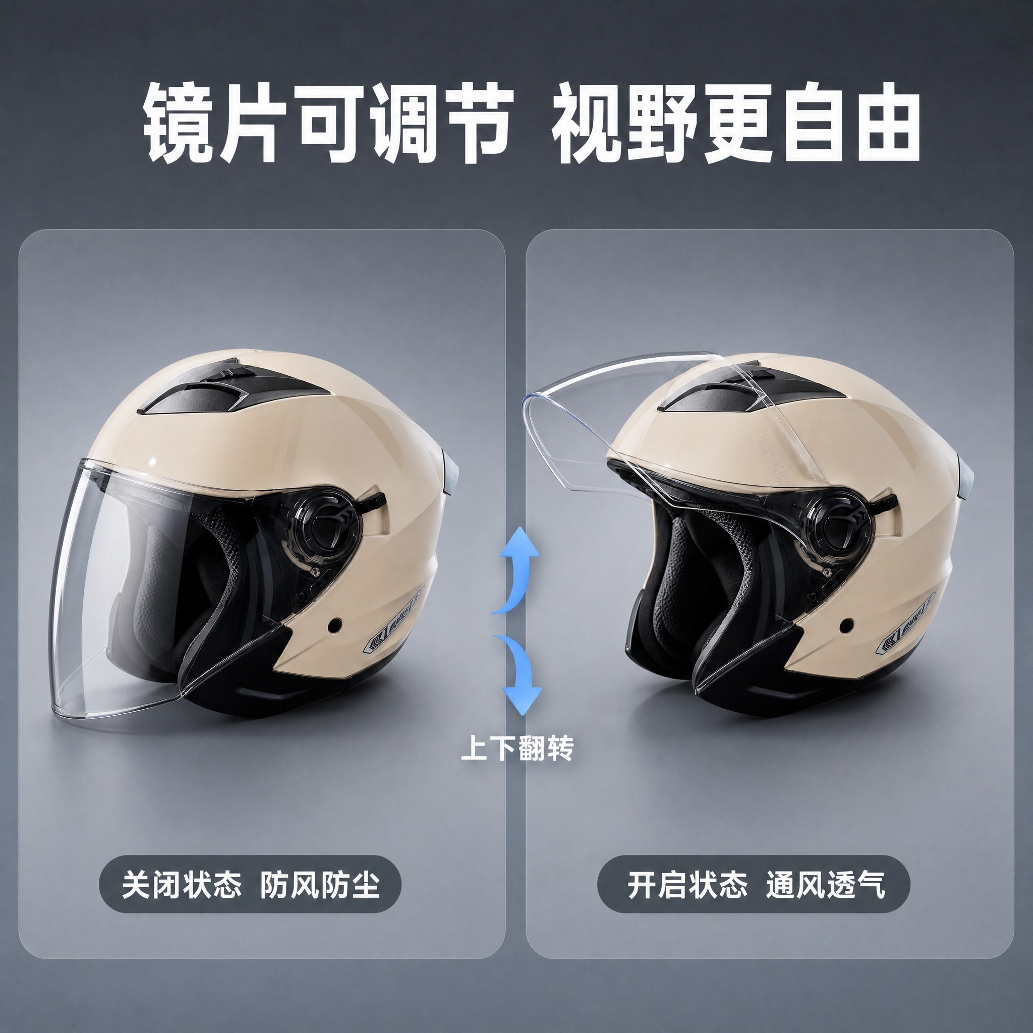 [主图-6] 使用状态 镜片开合与通风调节演示。 [统一基调]… - 图片创意预览