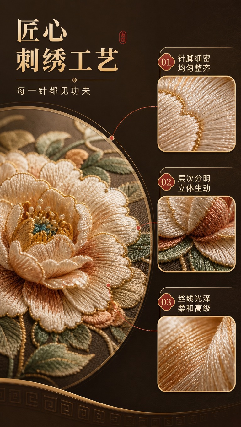 [商品] 使用【图6】刺绣细节展示图；保留刺绣针脚、丝线纹理、… - 图片创意预览
