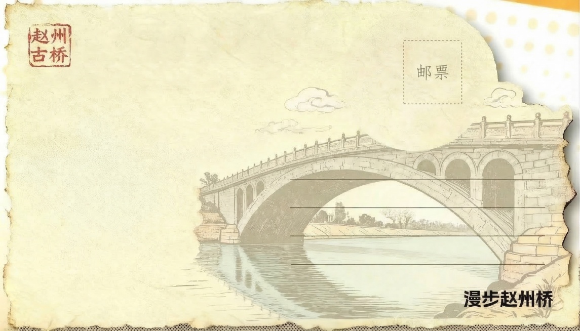 补满右上角空出来的圆形区域，保持和整体浅米黄色做旧纸张纹理完全一致，填充相同的做旧纸张质感，保留虚线邮票框和"邮票"文字，保证填充区域和周围纸张自然衔接，整体风格统一，轮廓不变，填充后和正面背景质感保预览效果
