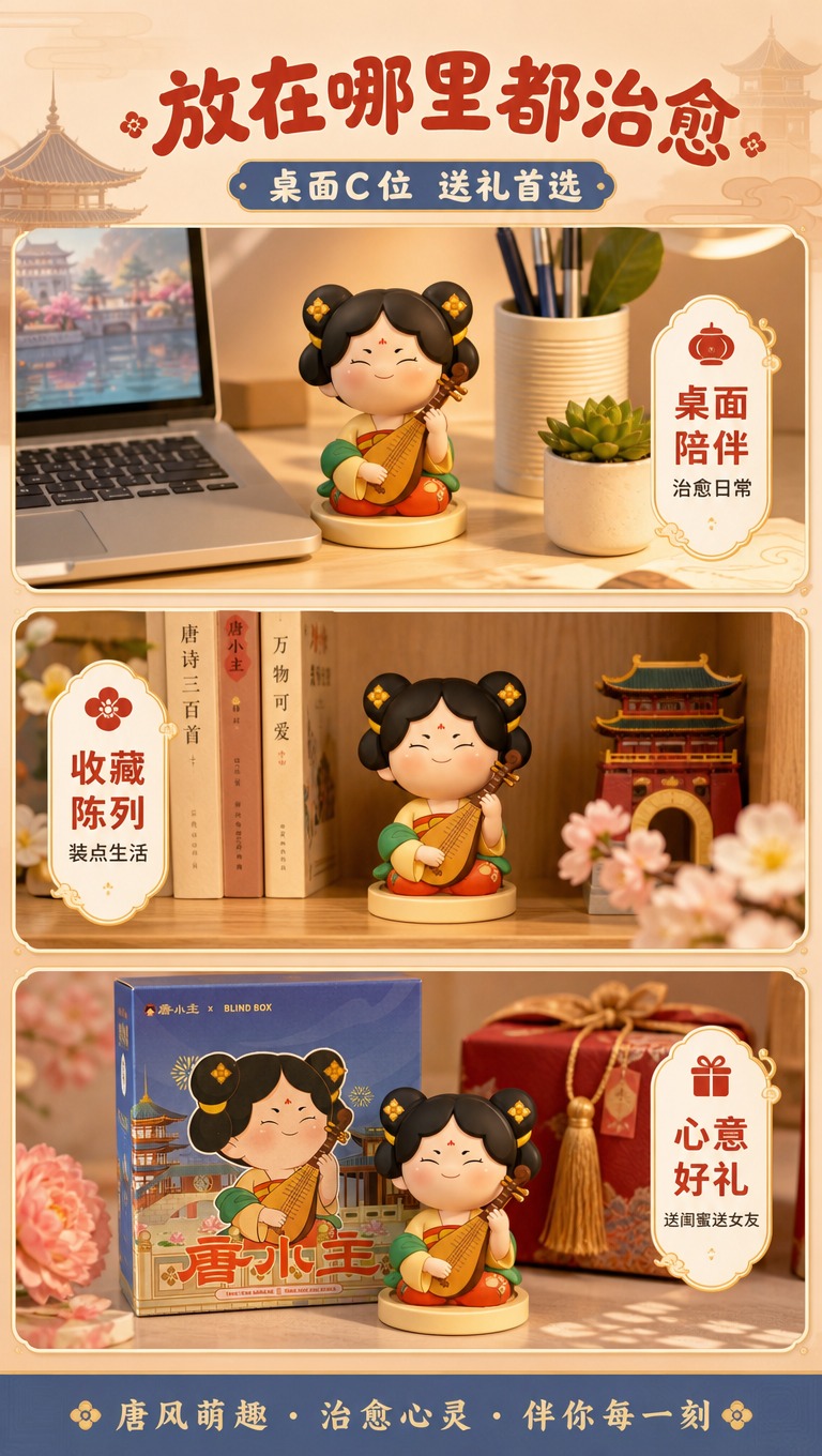 [商品] 使用【图1】唐小主盲盒形象为参考，生成拆盒后的立体手… - 图片创意预览