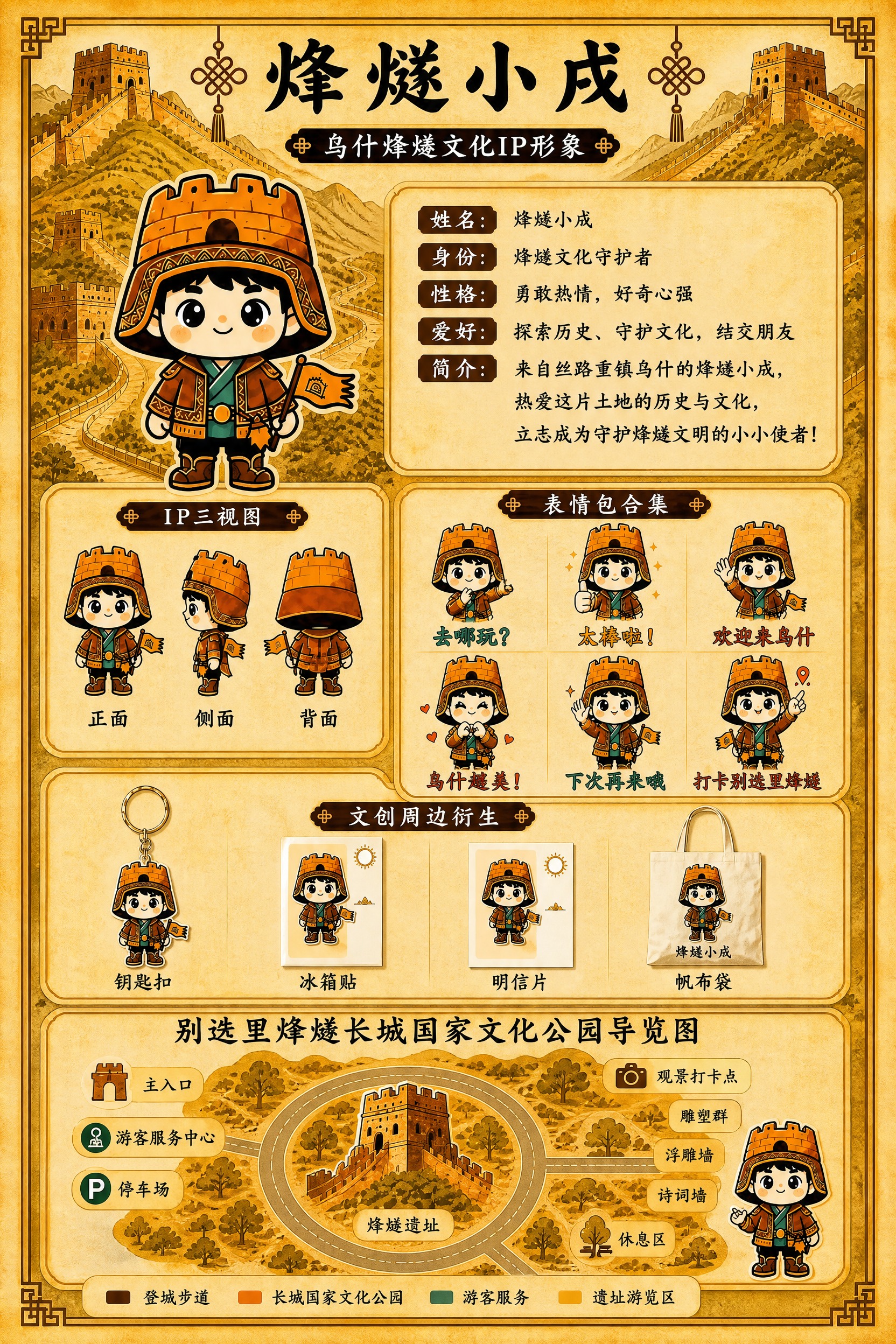 将这张烽燧小戍IP展板重新设计为竖版A4比例，高清画质。保留所… - 图片创意预览