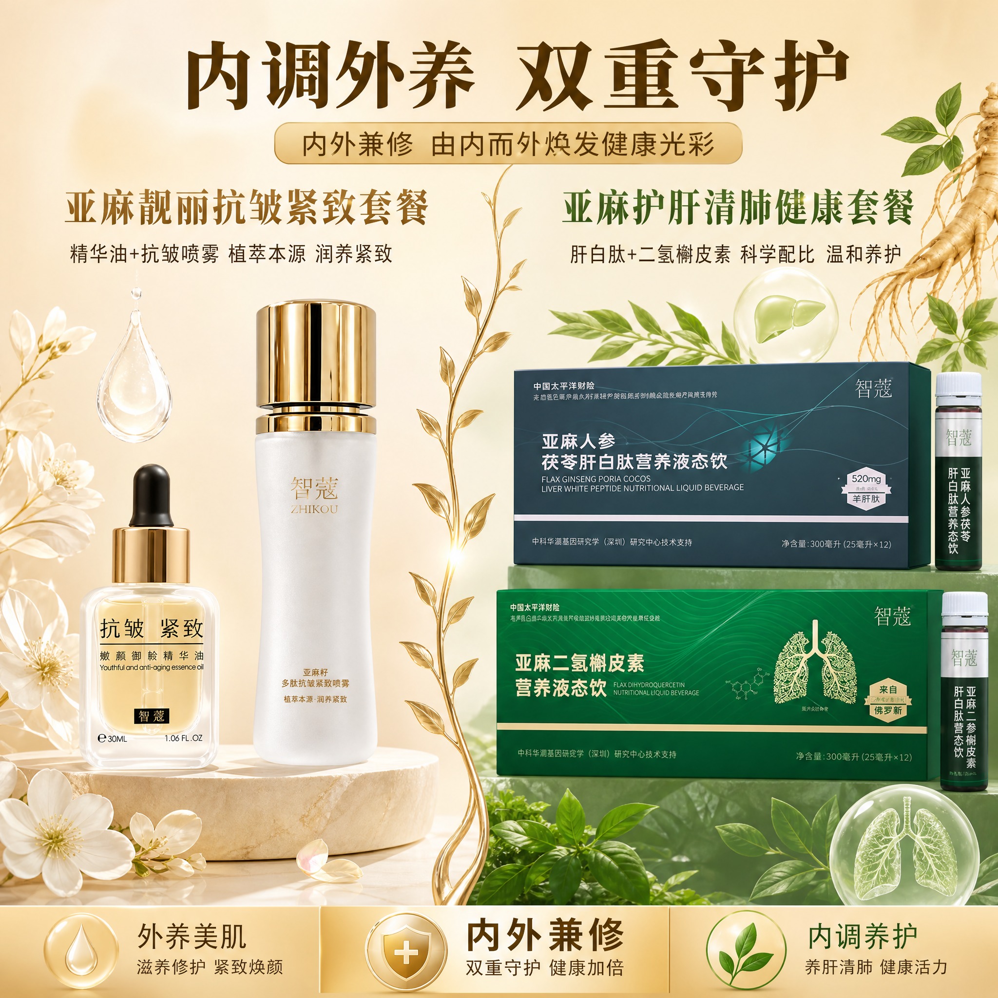 [主图-2] 亚麻靓丽抗皱紧致套餐与亚麻护肝清肺健康套餐展示，… - 图片创意预览