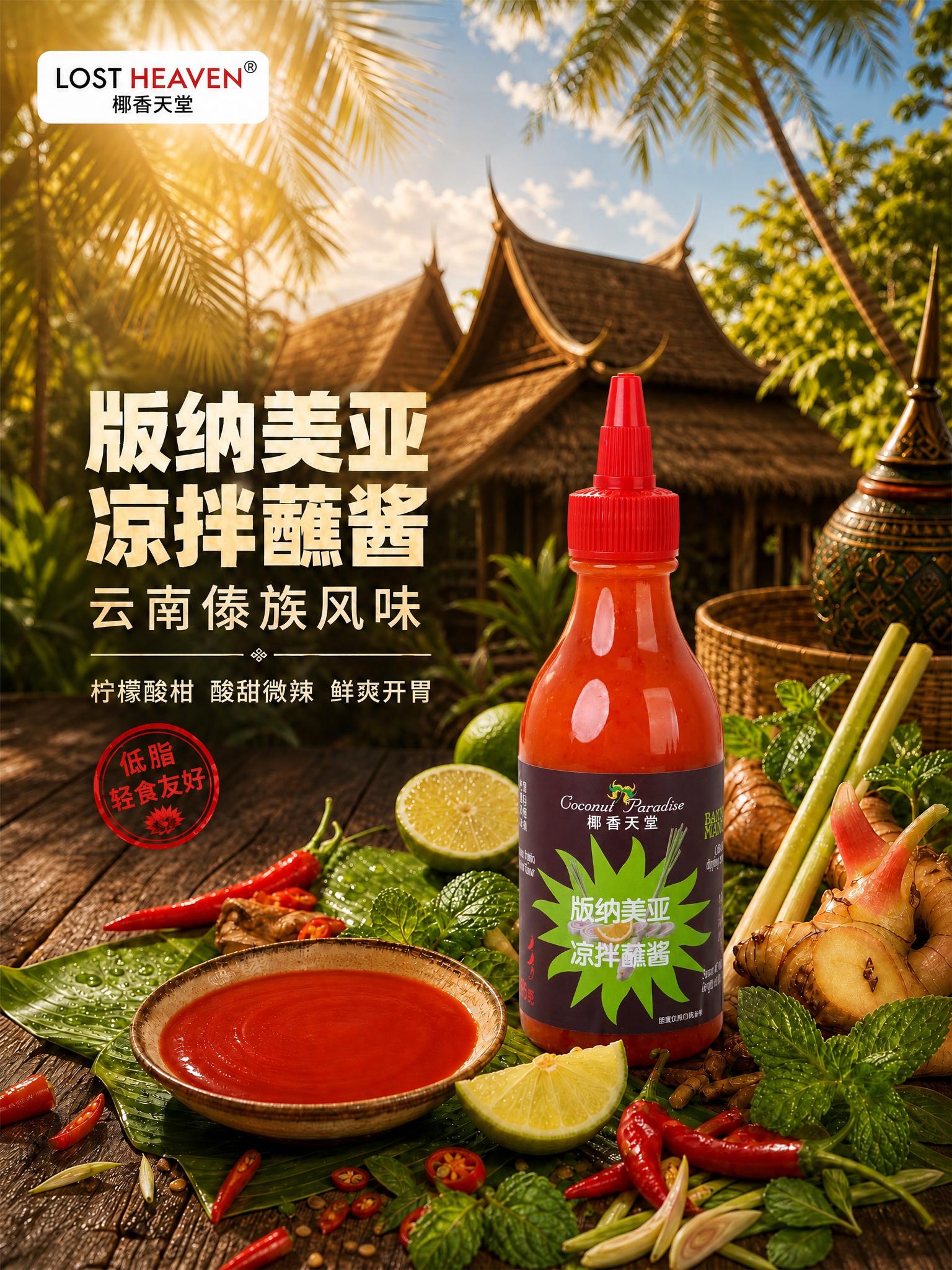 图生图编辑：将图1画面中的产品主体（红色软瓶凉拌蘸酱）替换为图… - 图片创意预览