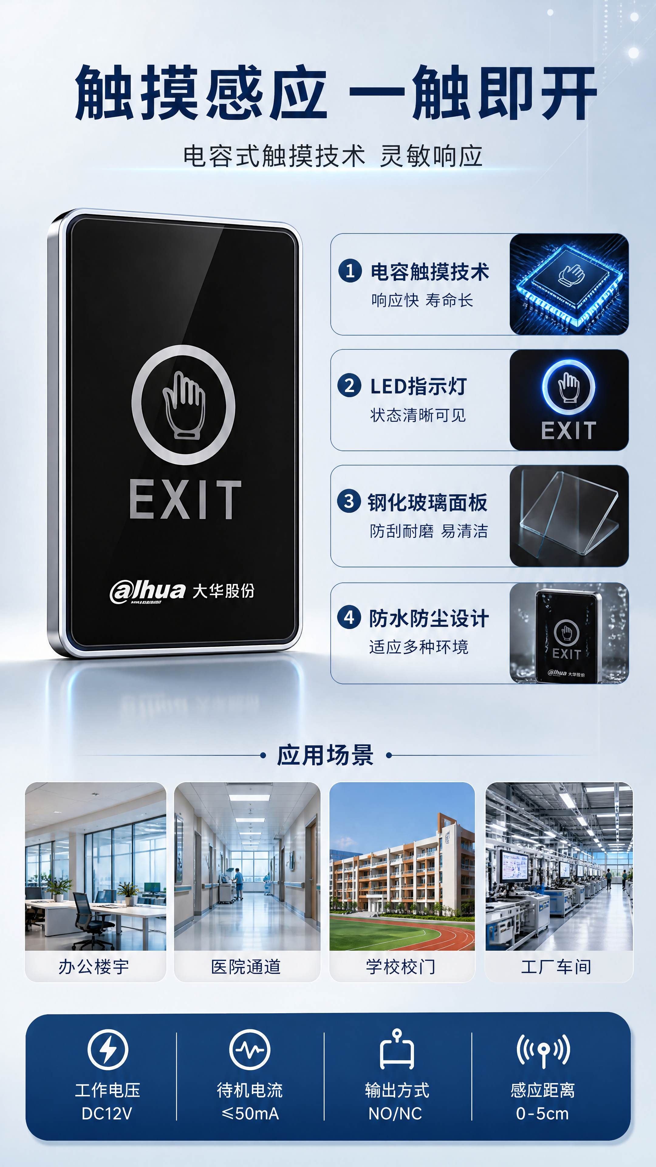 [第4张] 详情页触摸感应款详解——黑色触摸感应门禁出门按钮功… - 图片创意预览