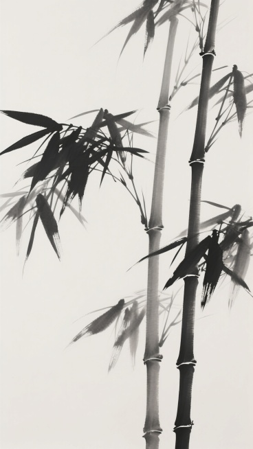新中式水墨风格，水墨写意技法绘制的竹子，竹竿挺拔，竹叶舒展，墨色浓淡相宜，笔触流畅自然，留白意境悠远，整体呈现淡雅、高洁、宁静的东方美学氛围，画面简洁而富有韵味，展现竹子的坚韧与风骨。预览效果