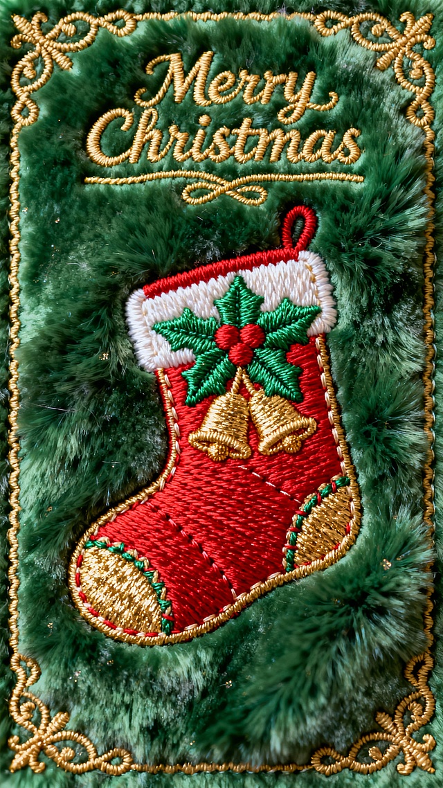 毛绒圣诞袜刺绣