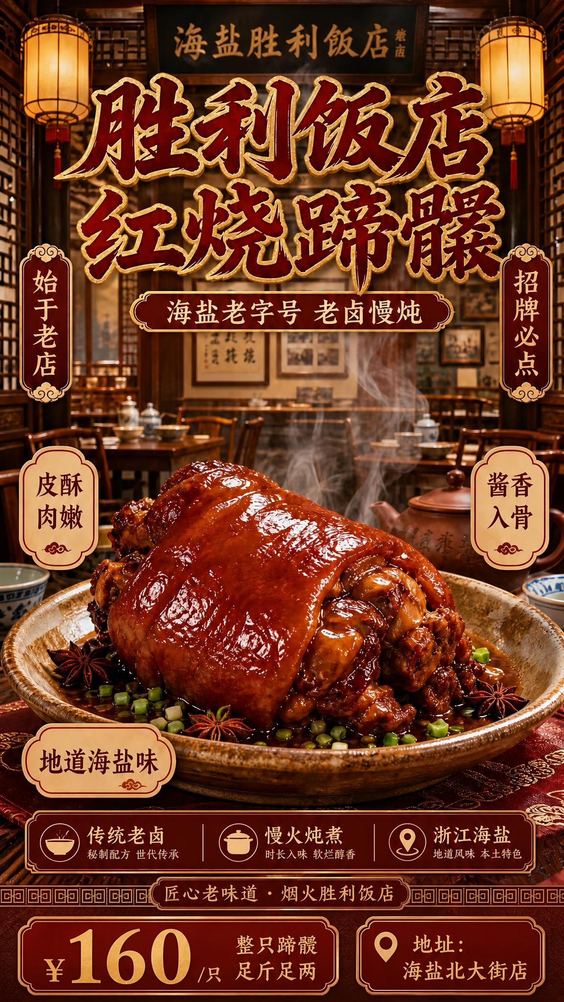 在这张胜利饭店红烧蹄髈海报基础上，保留原有所有画面元素、文字和… - 图片创意预览